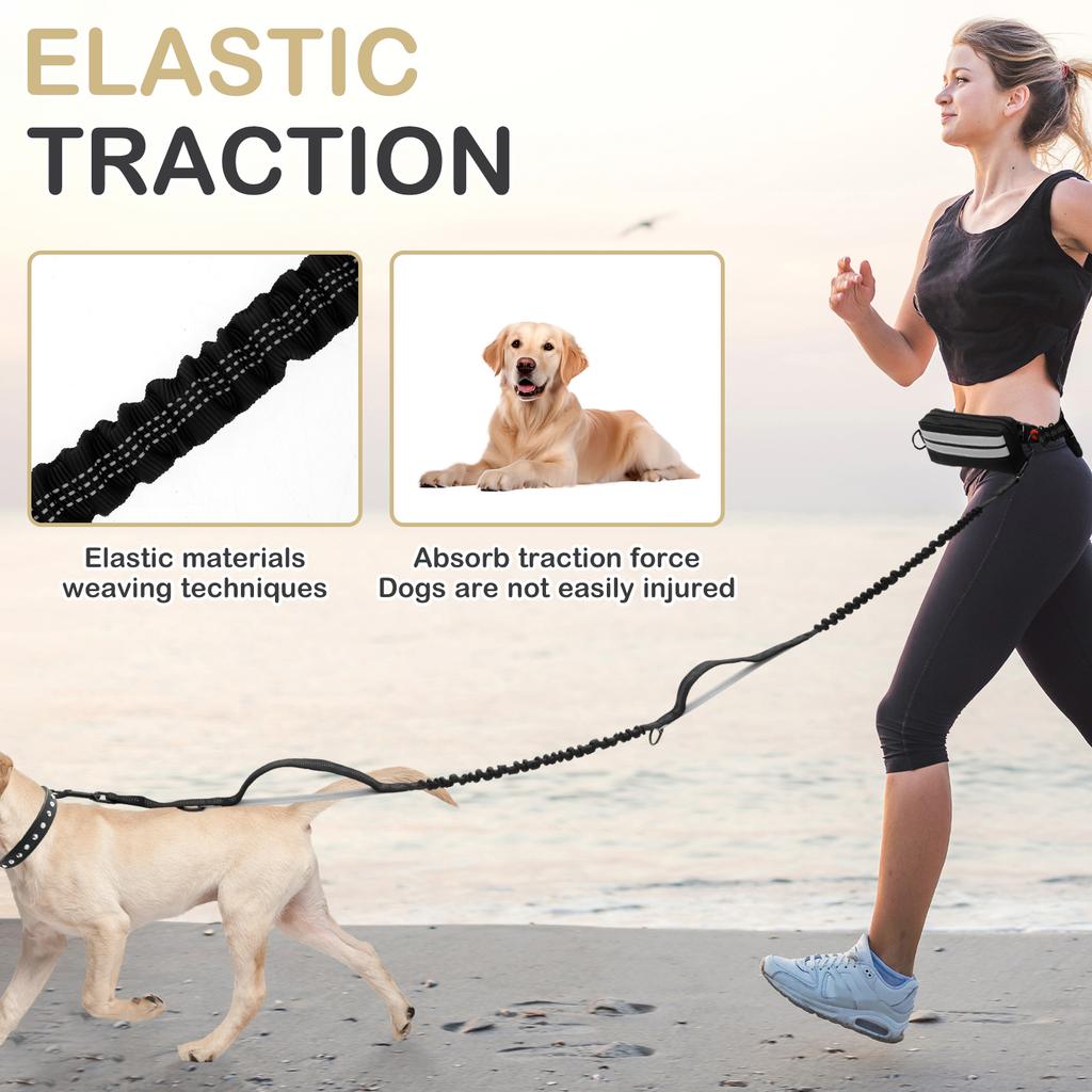 Hands Free Dog Leash Dog Running Waist Leash Nylon Pet Leash with Waist Bag and Padded Handle Retractable Elastic Belt for Walk