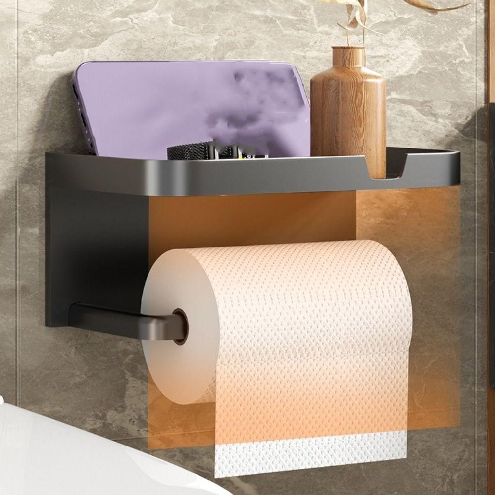 Wall Mounted Toilet Paper Holder Space Saving Storage Shelf No Drill Tissue Rack  Kitchen