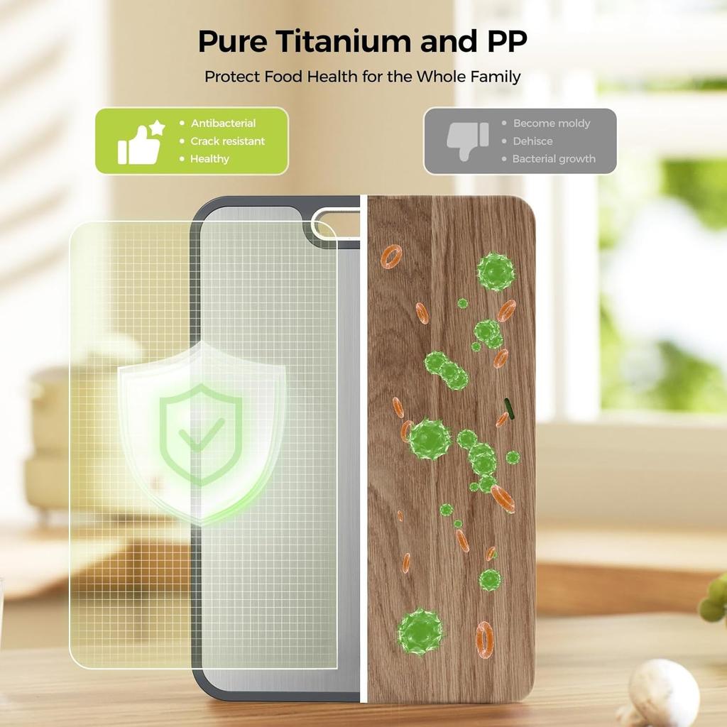 Double Sided Food Grade Pure Titanium Cutting Board for Kitchen Wheat Straw PP Chopping Boards for Meat Vegetables Fruits Cheese