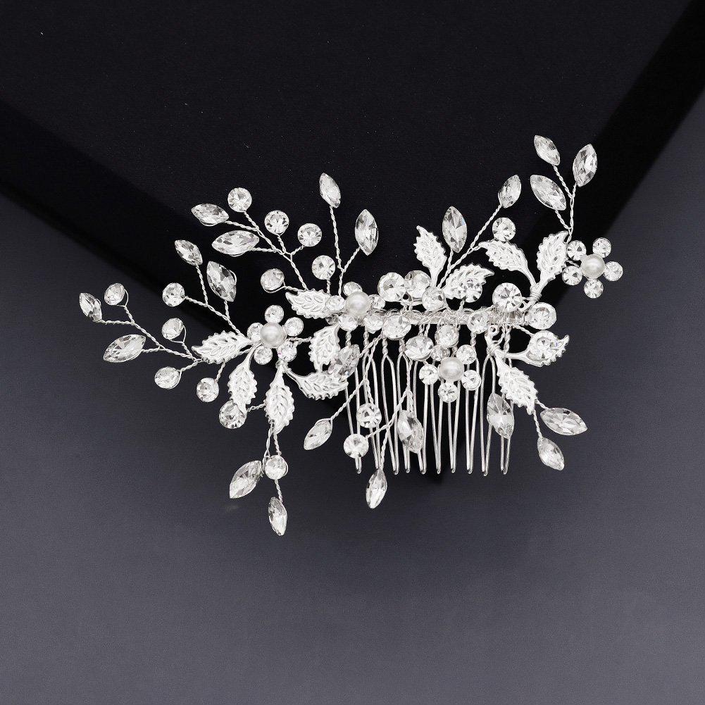 Сделанный вручную свадебный гребень для волос с цветком из жемчуга и страз и листьями