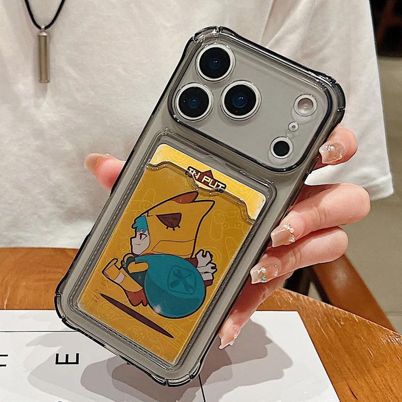 Чехол для телефона с карманом для карт для iPhone 17 Pro 16 15 14 13 11 12 Pro Max 17 Air Противоударный Прозрачный Силиконовый Мягкий TPU Чехол