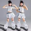Девочки K-pop Серебристый укороченный топ Блестящие юбки для уличных танцев Детский набор одежды Hip Hop Jazz Детская уличная одежда Костюм для выступлений женской группы