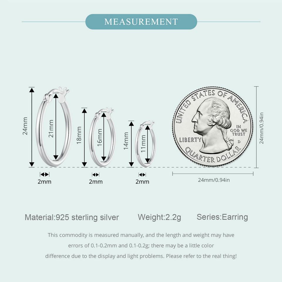 Bisaer Легкие серьги-кольца из стерлингового серебра 925 пробы, гипоаллергенные женские серьги-кольца с платиновым покрытием 14–24 мм