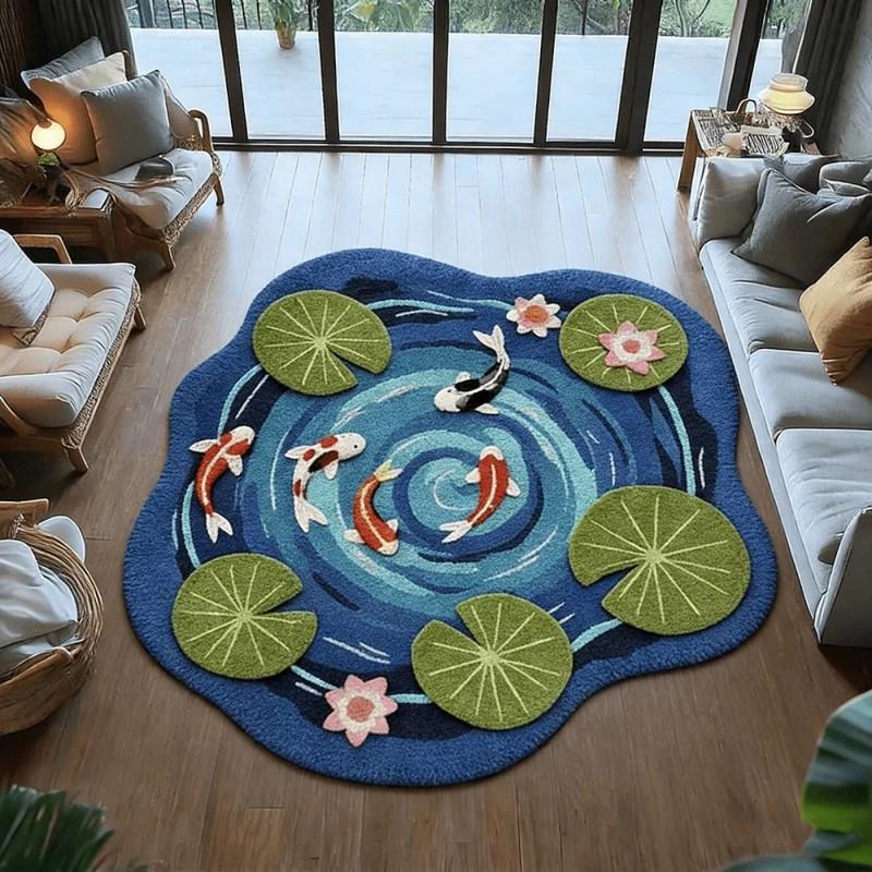 Koi Fish Pond Print Irregular Round Area Rug Non Slip Floor Carpet for Living Room Zen Home Decor