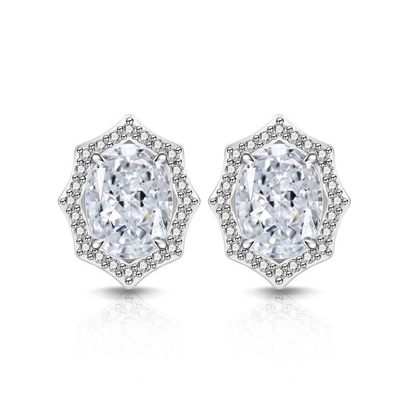 Ice Flower Cut Pigeon Egg Light Luxury High Carbon Diamond 925 Sterling Silver Polygon Geometric Elegant Ladies Stud EarringsGood product