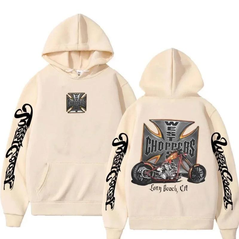 Худи с графическим логотипом West Coast Chopper Мужской Винтажный Уличный Стиль Мужчины Женщины С Длинным Рукавом Свободный Свитшот Мужские Готические Худи