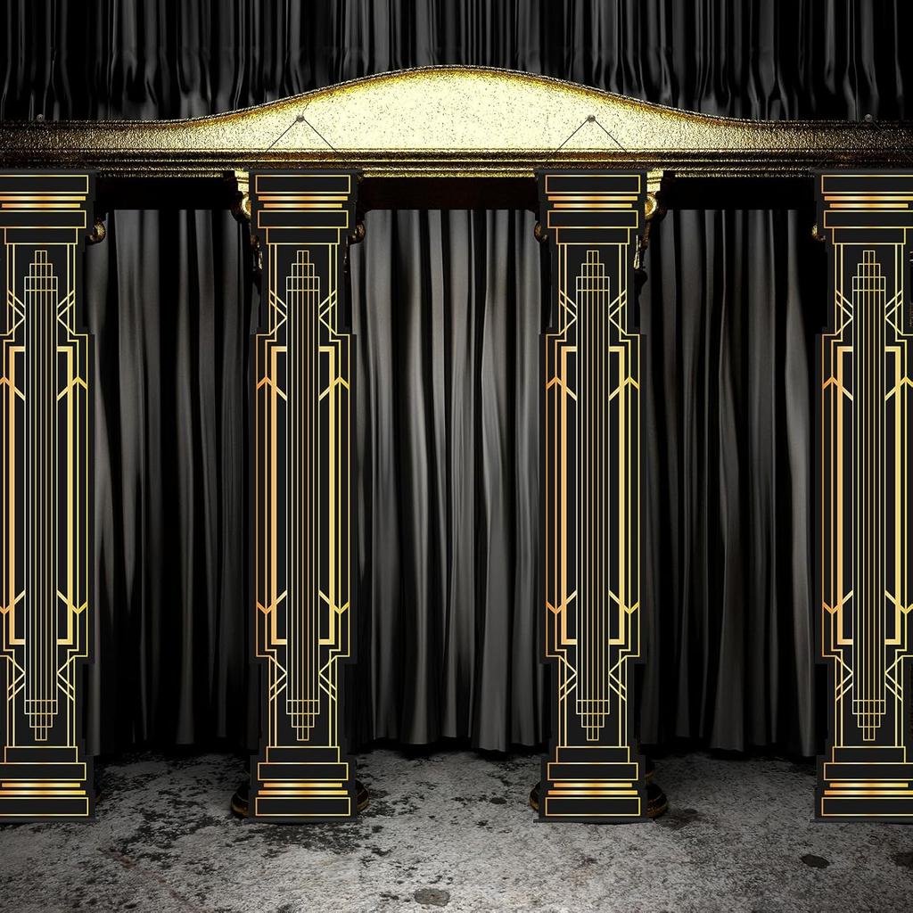 4 шт. Декорации для вечеринки «Ревущие 20-е» Черно-золотая колонна Баннер на дверь и крыльцо Подвесной баннер 1920-х годов Спикизи Награды Свадебные украшения Принадлежности