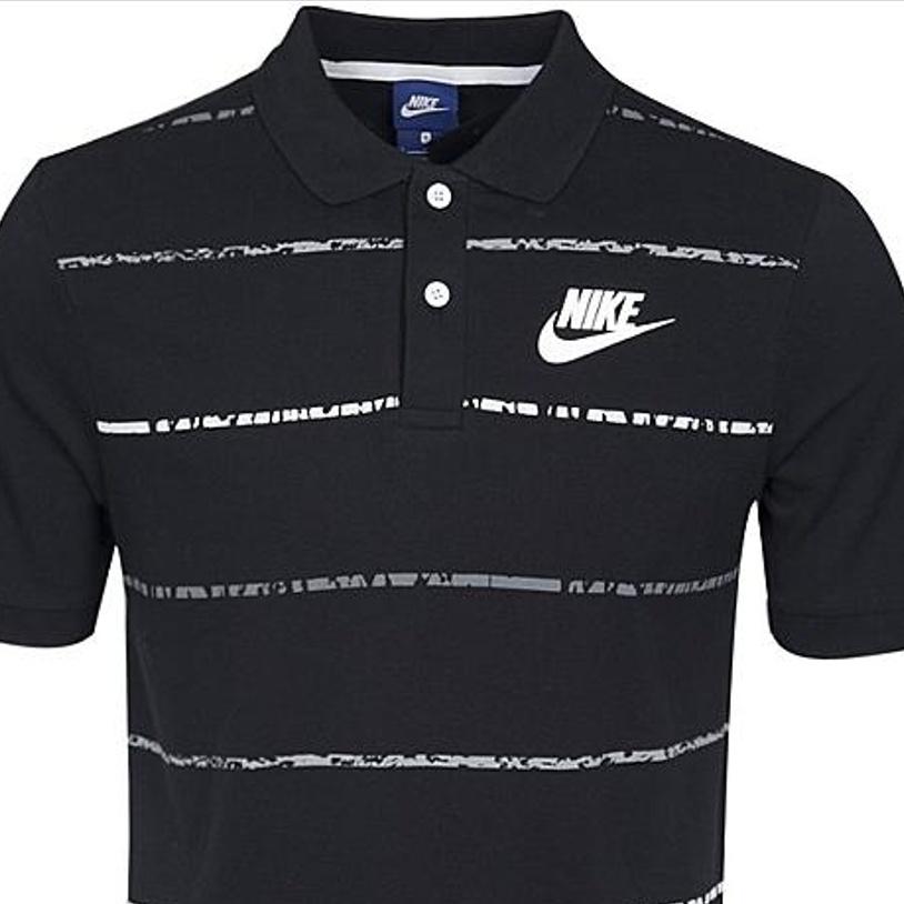 Nike Поло в полоску с принтом логотипа, повседневное, с коротким рукавом, мужское, черное AA5035-010