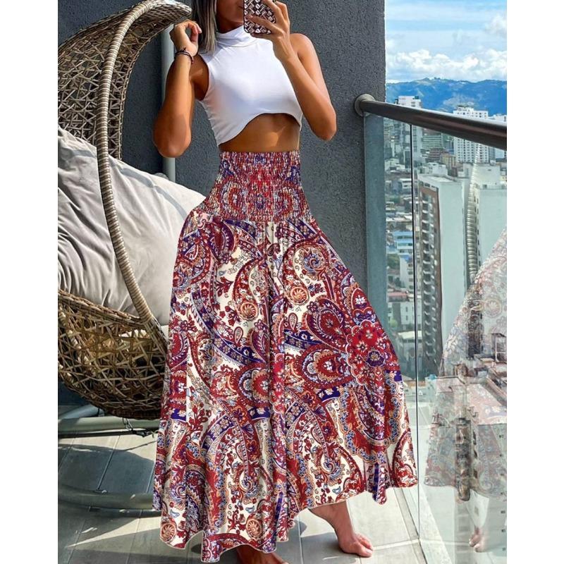 Wish Летняя Мода Высокая Талия скинни с Принтом Женская Юбка Женщины