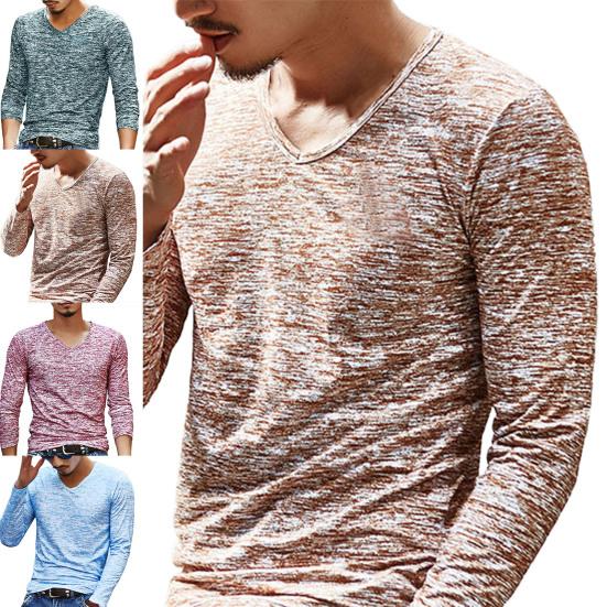 Мужская рубашка с длинным рукавом и эластичным верхом с V-образным вырезом на осень