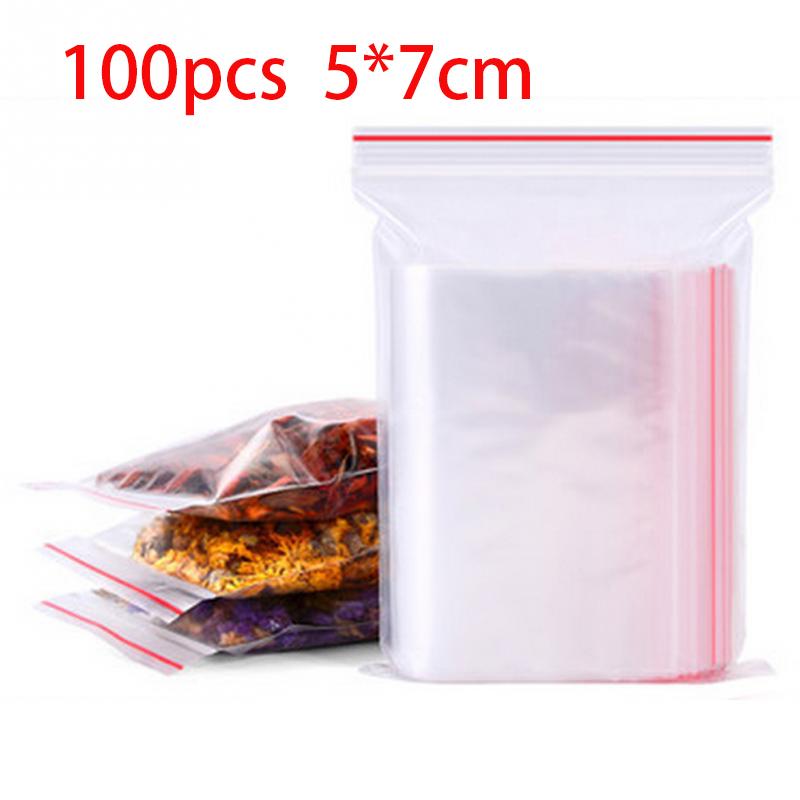 100Pcs Resealable Zip Lock Bags Plastic Transparent Packaging Poly Ziplock Bag Self Seal Clear Food Storage Package Fresh Bag