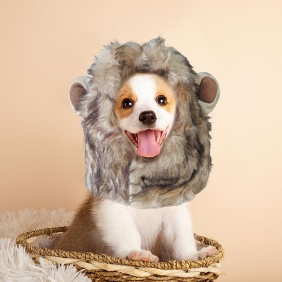 Парик с гривой льва для собак, пушистый головной убор для питомца с ушками, наряд для питомца