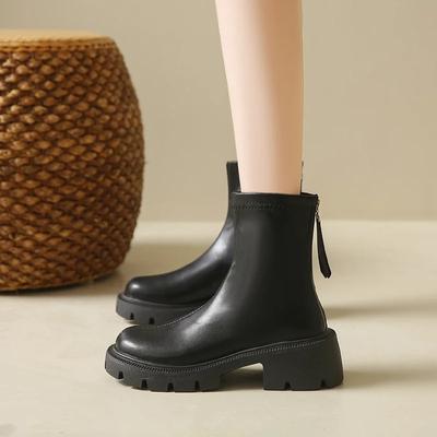 Модная женская обувь на распродаже 2024 Высококачественные женские ботинки на молнии Весна Осень Круглый носок Однотонные Средняя голень Блочный каблук Модные ботинки