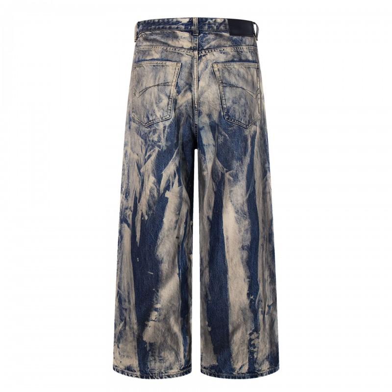 American High Street Style Washed Denim Jeans Loose Straight Leg Pants Teen Boys