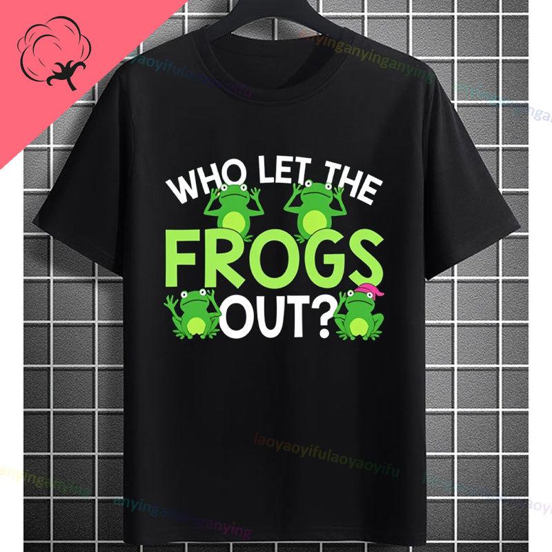 Who Let The Frogs Out Funny Frog With Fashion Glasses Green Markings Graphic Tshirt 100 Cotton Short Sleeve Casual Tshirts