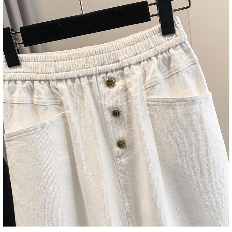 DIMANAF 2025 Большие размеры Весна Джинсовые Юбки Женщины А-силуэта Одежда Карманы Модные Джинсы Юбка Высокая Талия Пуговица