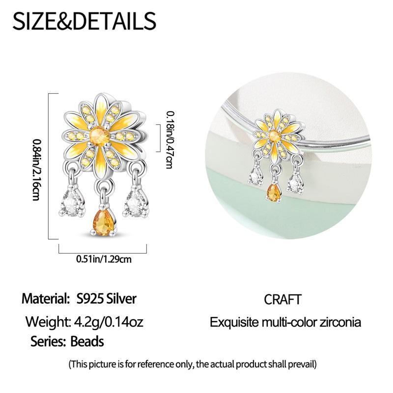 925 Sterling Silver Yellow Flower Sunflower Pendant House Owl Beads Slippers Bag Charms Beads Fit DIY Silver Bracelets Jewelry