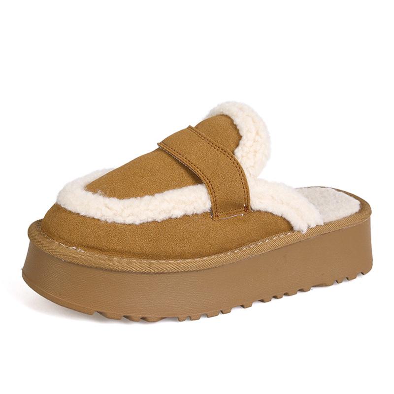 Замшевые балетки женские туфли-мюли меховые хлопковые тапочки на платформе дизайнерские короткие плюшевые зимние повседневные туфли 2024 года тренд теплые женские туфли Zapatos Femme