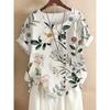 Women Shirt Summer Tops Short Sleeve Round Neck Floral Print Blouse