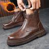 Зимние ботинки мужские из натуральной кожи в стиле ретро простые высокие повседневные ботинки на толстой подошве ботильоны