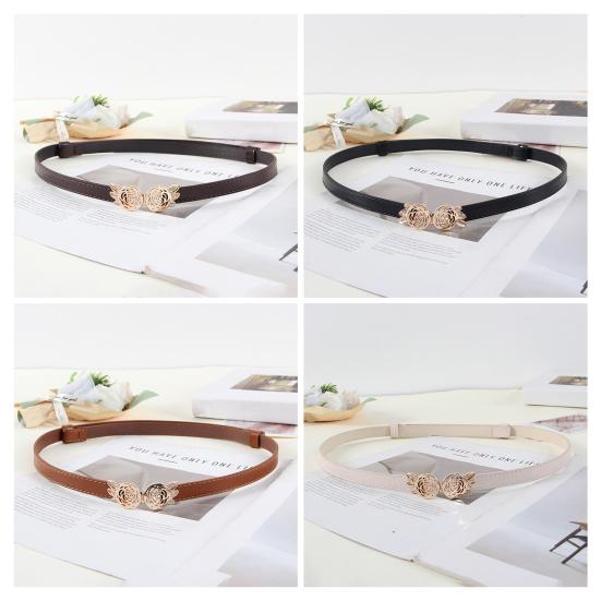 Женский ремень регулируемый из искусственной кожи с пряжкой с розовым узором пояс для платья рубашки свитера пальто аксессуар