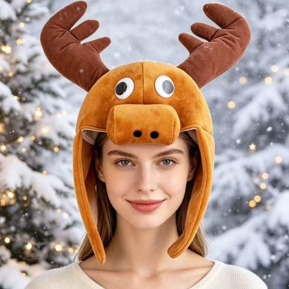 Scary Forest Deer Plush Reindeer Plush Hat Cosplay Deer Head Hat  Halloween Gift for Kids