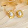 SHIXIN Stainless Steel Geometric Irregular Imitation Pearl Earrings for Women Minimalist Gold Color Stud Ear Trendy Jewelry Gift