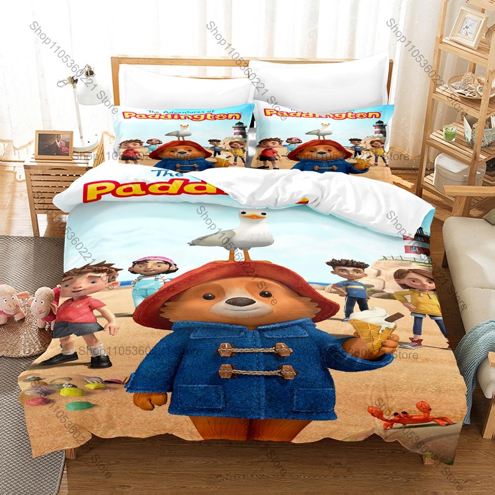 Kpop Paddington Bear Bedding Set 3 Piece Soft Microfiber Bed Set Duvet Cover Pillowcase Sheet Home Textile For Kids Room Decor