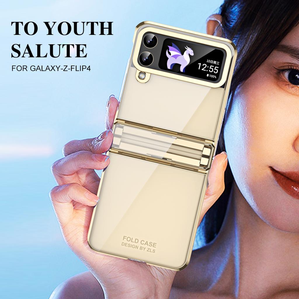For Samsung Galaxy Z Flip 6 5 4 3 Case Transparent Electroplating Phantom Hinge Protection Camera Cover For Z Flip6 Flip5 Flip4