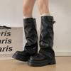 Платформа Толстая Подошва Женские Рыцарские Высокие Сапоги Мода Ремень Пряжка Обувь Зима Панк Стиль Женские Узкие Голенища Длинные Ботильоны