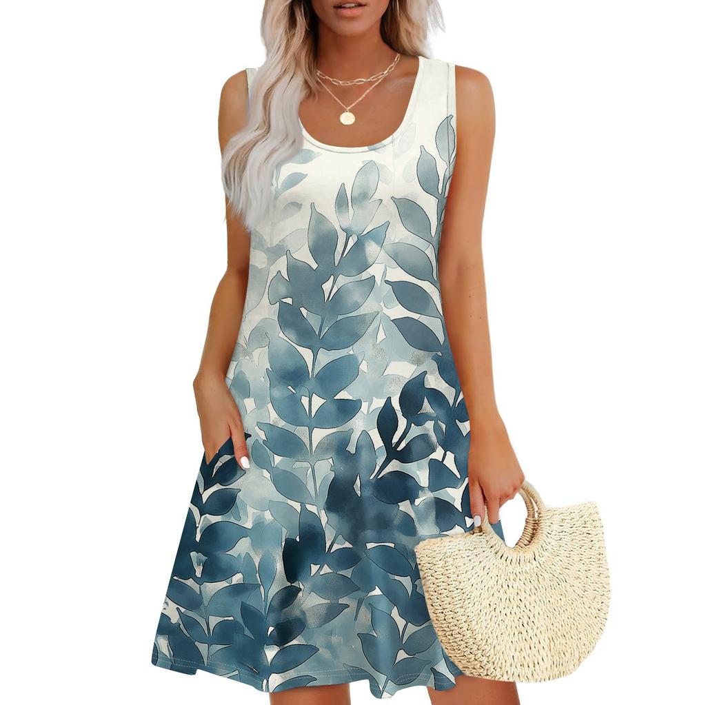 Women's Casual Sundress With Pockets Summer Boho Beach Dress,Holiday Hresses For WomenT-Shirts Dress U Neck Loose Tank Dresses