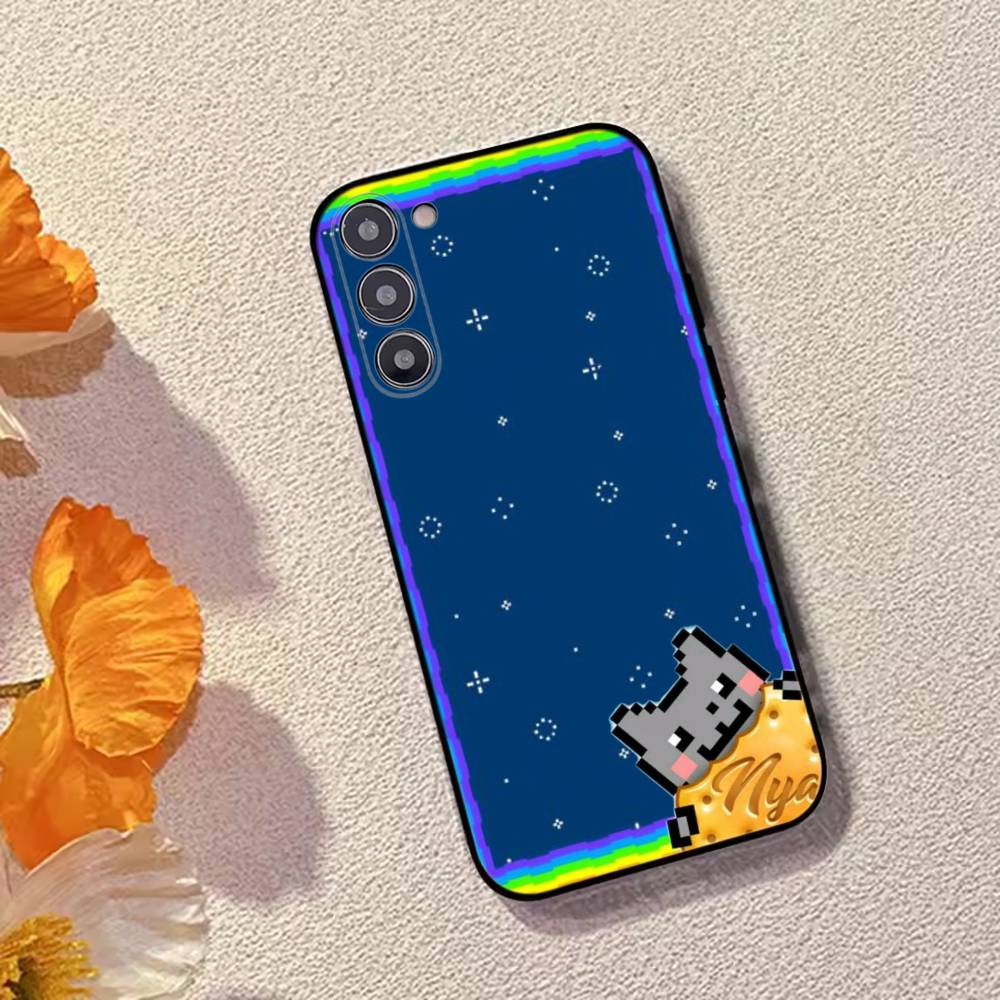 Милый Чехол-Телефон Кот N-Nyan Силиконовый Мягкий Для Samsung Galaxy A73,A72,A71,A70,A53,A52,A51