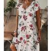 Summer Fashion Women's V Neck Short Sleeve Beautiful Flowers Printed  Dress Sex Short Skirt Dresses