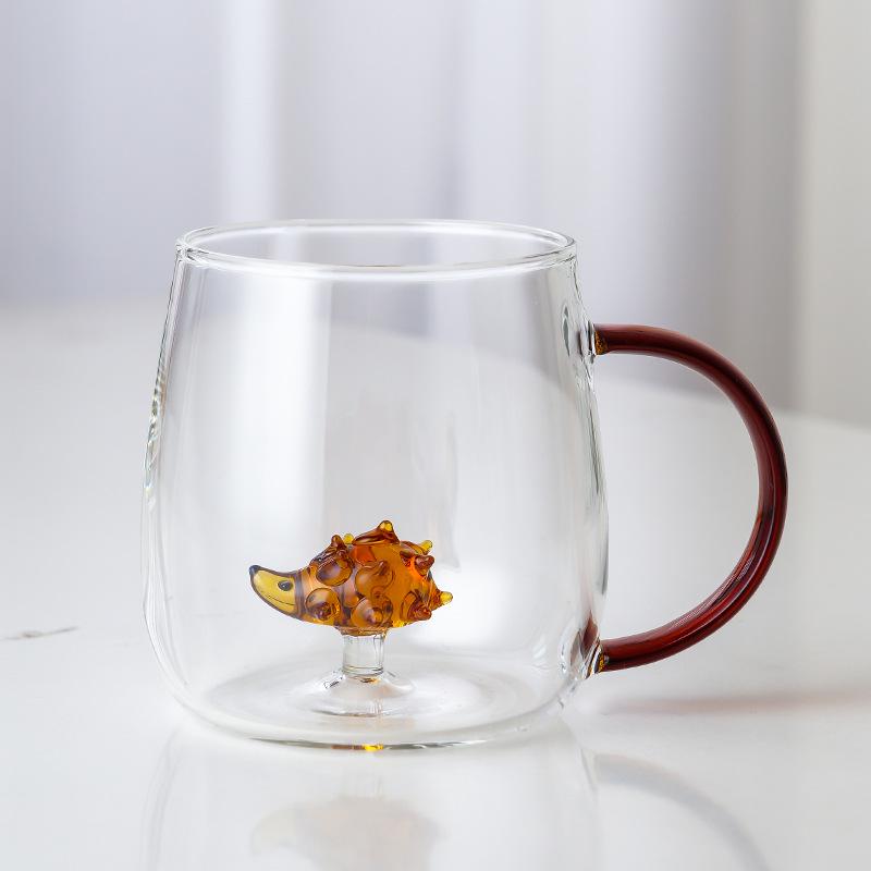 3D Cartoon Animal Glass Cup with Colored Handle - High Borosilicate Household Gift