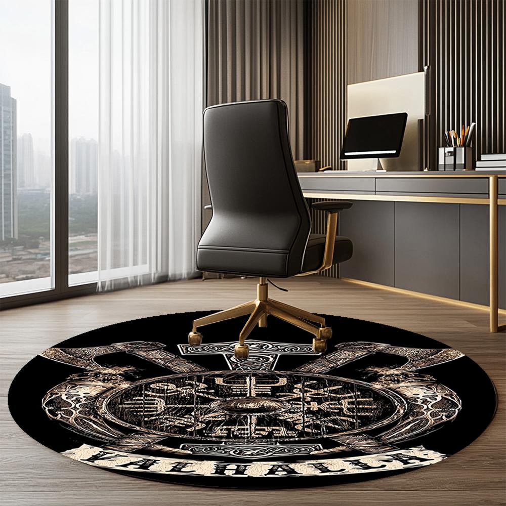 Viking Printed Round Rug Carpet Chair Rug Area Rug Entryway Doormats,for Office Chair Living Room Bedroom Kitchen Room.