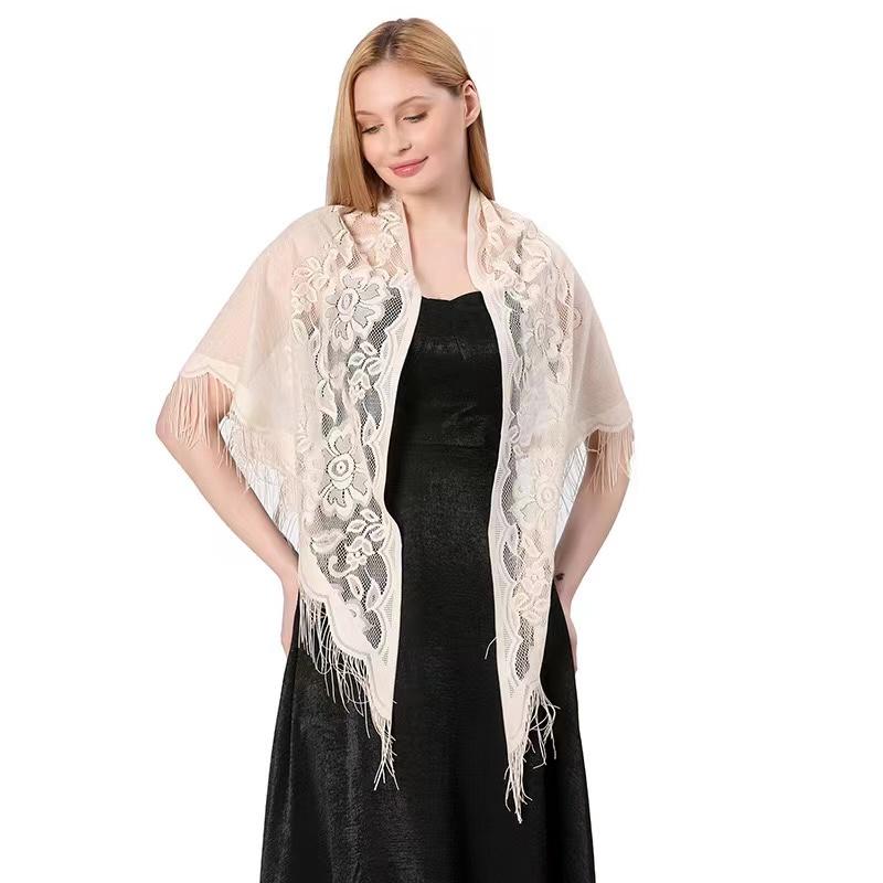 Womens Triangle Poncho Multiple Colors Sheer Tassels Scarf Lace Wedding Party Accessories