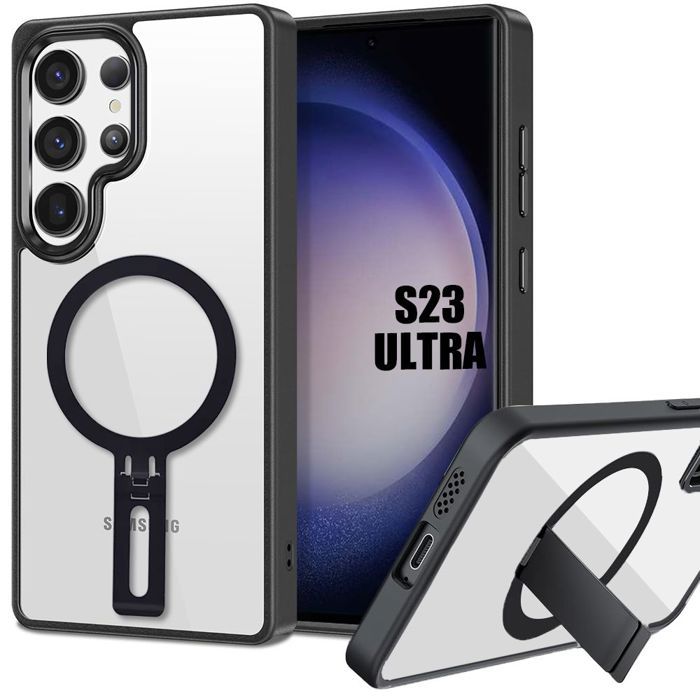 Protective Case - BOOLING - for Samsung Galaxy S23 Ultra - Hybrid Protection - Magnetic Support - Black