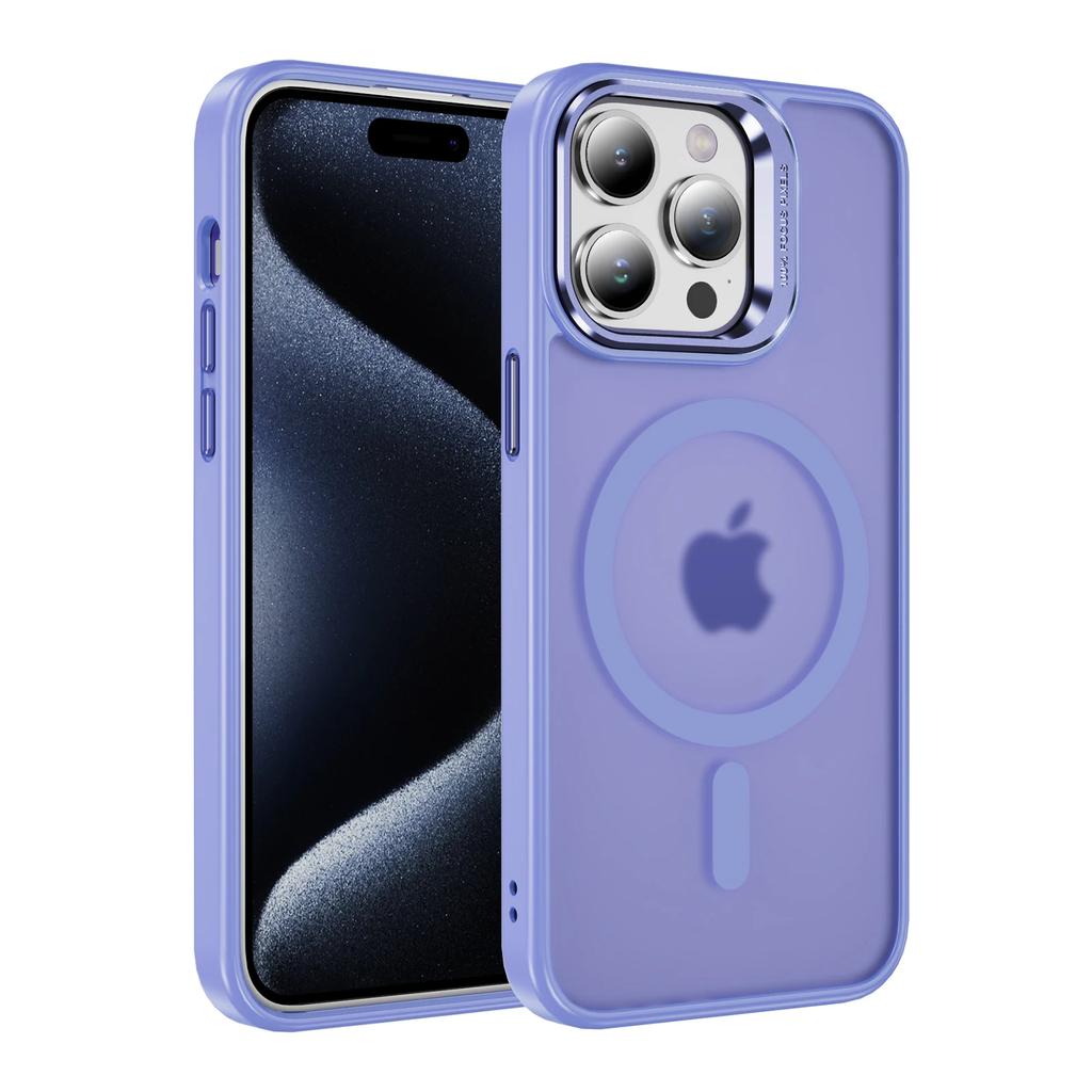 Металлическая рама Защита объектива Держатель Чехол для телефона Для iPhone 11 12 13 14 15 16 Pro Max Матовый с ощущением кожи Магнитная задняя крышка Magsafe