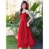 Красивое красное платье-комбинация с открытой спиной, красивая маленькая юбка на лето и длинное курортное пляжное платье