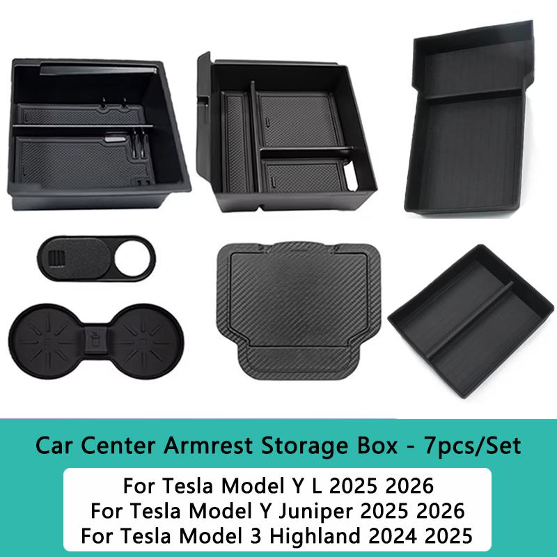 Для Tesla Model Y juniper 2026 Ящик для хранения Model 3 2025 Highland Крышка лотка для хранения в центральной консоли подлокотника Аксессуары для организации
