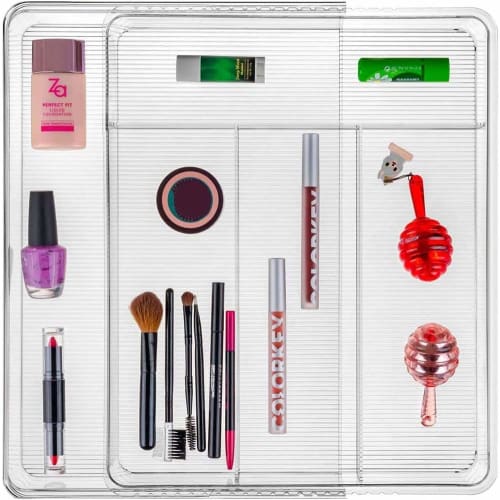 SANNO Sliding Cutlery Tray for Drawers, Expandable Dish Storage Tray, Kitchen Storage, Drawer Storage, Cutlery Storage Case, Small Item Storage, Trans