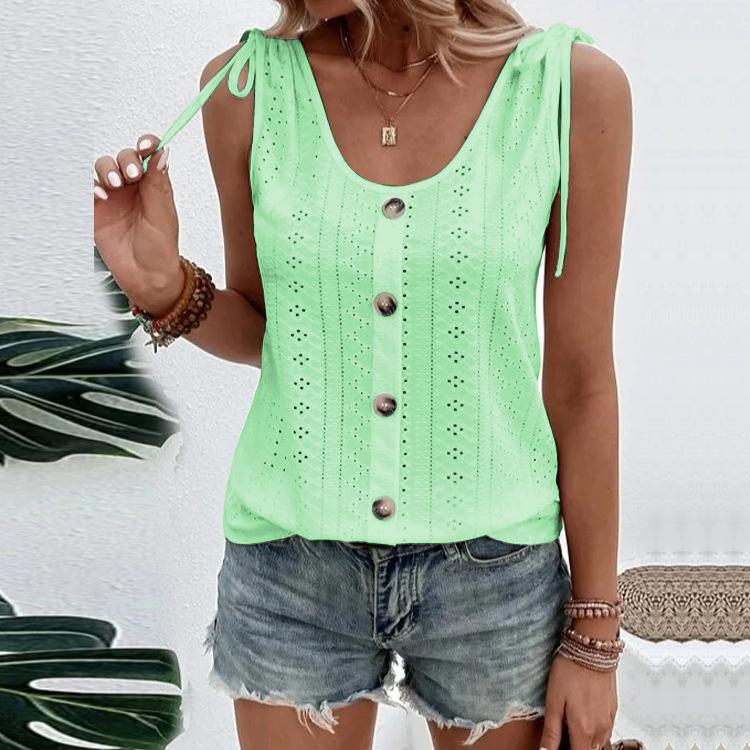 Spring and Summer New Women's Sexy Casual Solid U Neck Tank Top