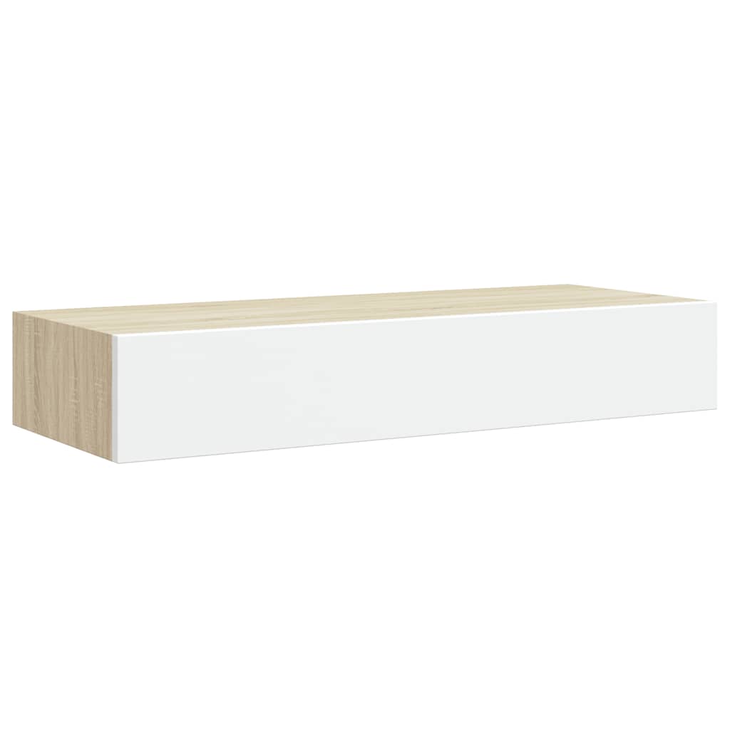 Wall Mounted Drawer Shelf in Oak and White 60 x 23.5 x 10 cm MDF