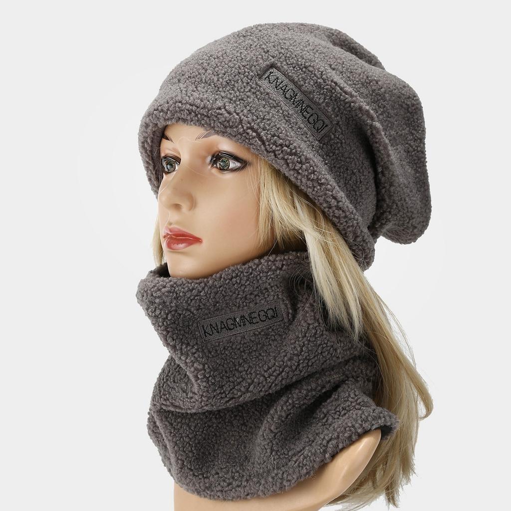 Fleece-Lined Warm Ear Protection Outdoor Cycling Headscarf Hat for Women Autumn Winter Two-Piece Set Neck Warmer Scarf Cold Hat Couple Style