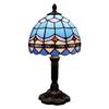 Винтажная настольная лампа из витражного стекла в стиле Тиффани, настольная лампа в средиземноморском стиле для спальни, гостиной, столовой, синяя (20 * 36 см)