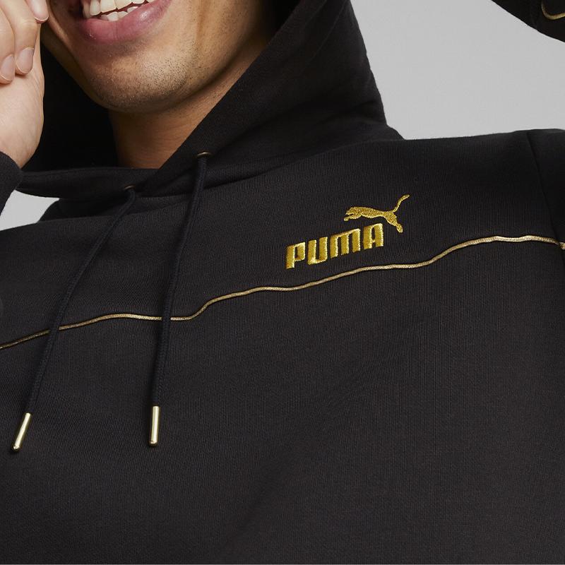 Puma Толстовка с контрастным логотипом на флисовой подкладке Мужская толстовка с капюшоном Черный 680141-01