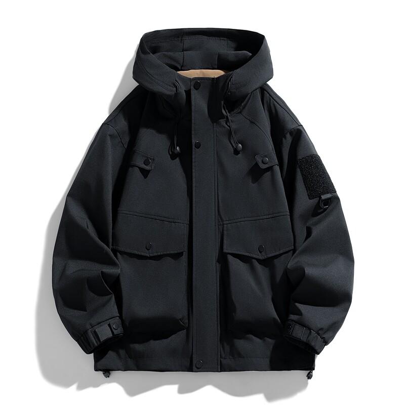 Men's Hooded Jackets Fashion Loose Outwear Male Solid Waterproof Outdoor Bomber Jacket Casual Couple Streetwear Tops