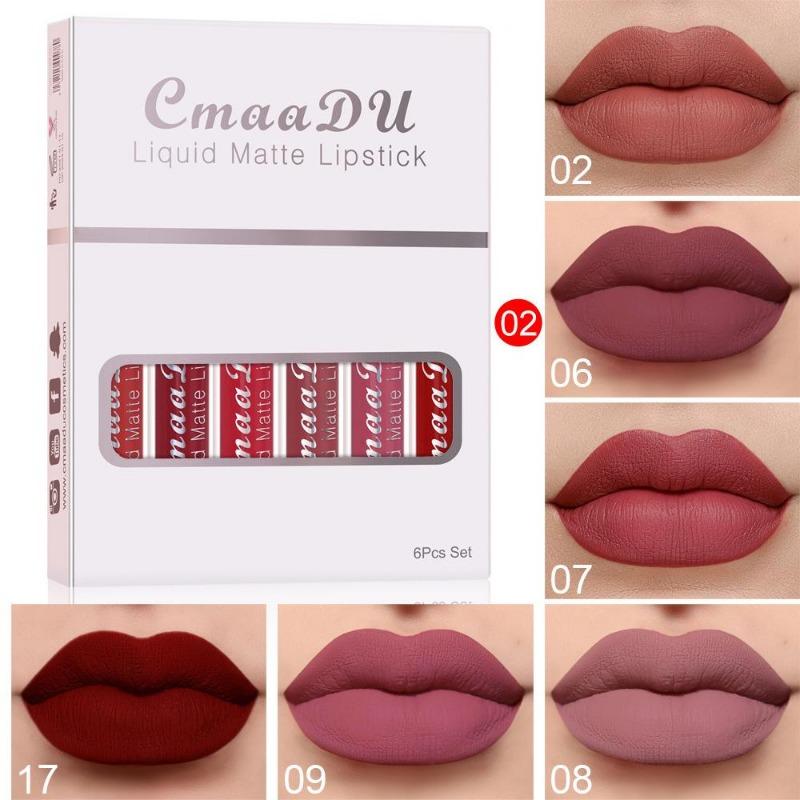 CmaaDu 6pcs Boxed Matte Non-stick Cup Waterproof Lipstick Long Lasting Lip Gloss