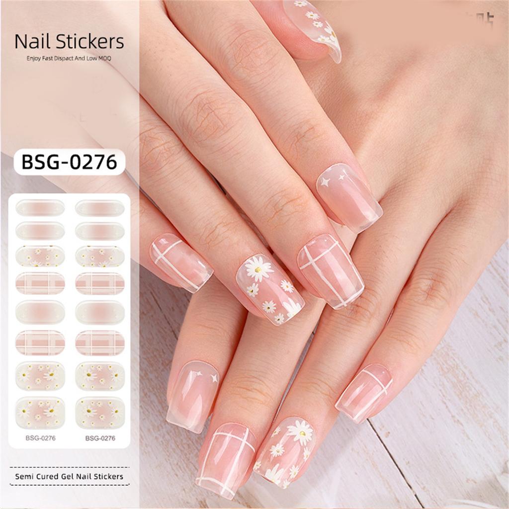 Semi Cured Gel Nail Strips Patches Sliders UV/LED Lamp Cured Adhesive Long Lasting Full Cover Gel Nail Stcikers Manicure