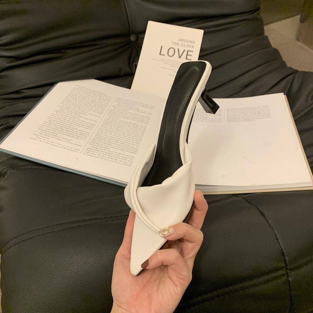 Весенние остроносые джинсовые синие домашние тапочки с открытым носом, сказочный стиль, шпилька, высокий каблук, однополосные шлепанцы с бантом